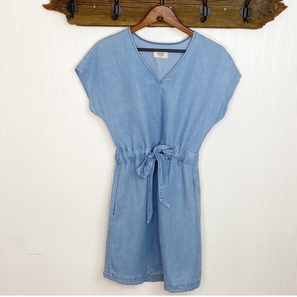 Marine Layer denim drawstring waist dress with pockets size small
